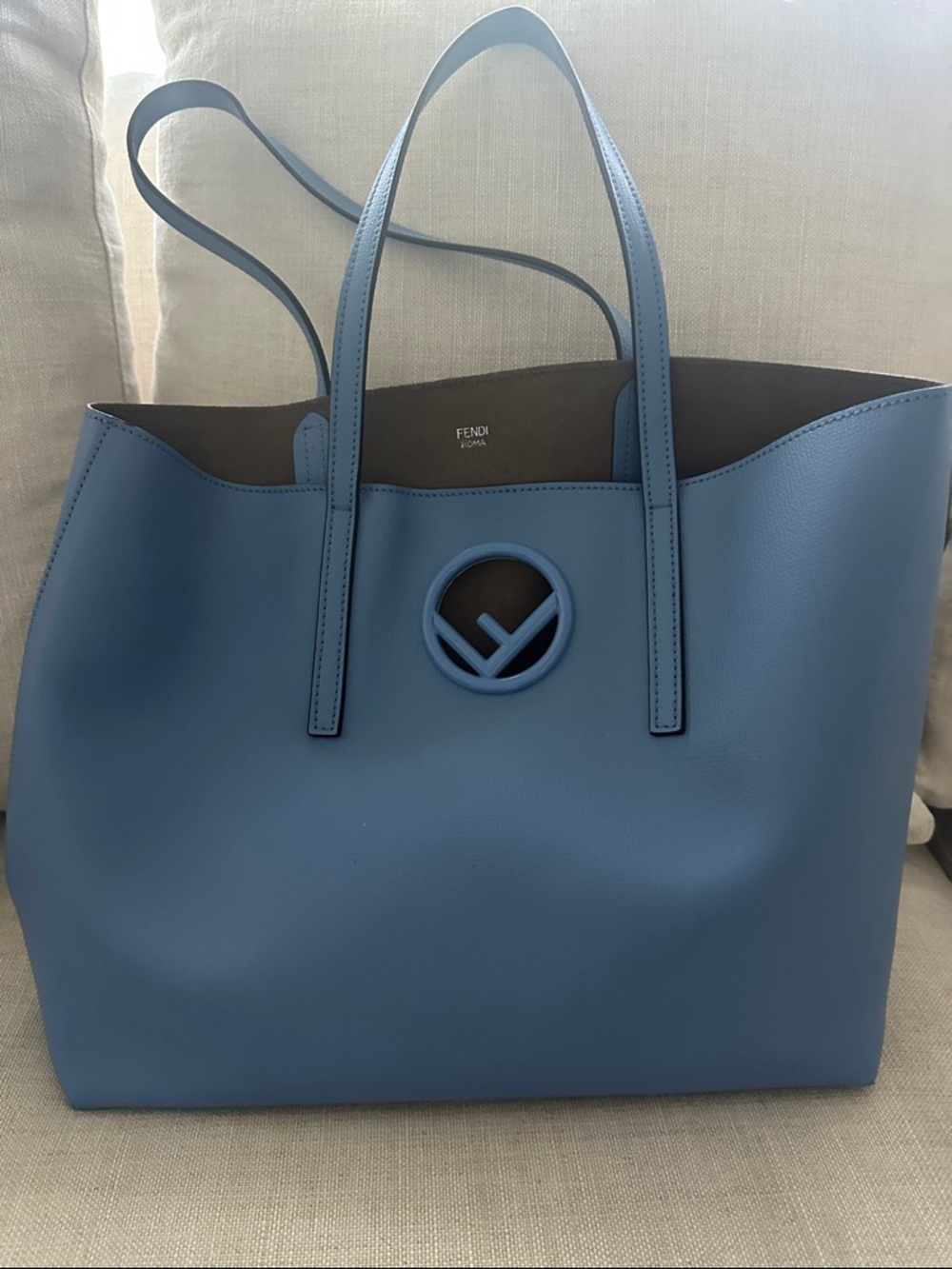 Fendi Sky Blue Leather Tote with Signature FF Circle